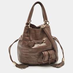 Lancel Grey Croc Embossed Leather Premiere Flirt Bucket Bag