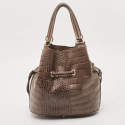 Lancel Grey Croc Embossed Leather Premiere Flirt Bucket Bag