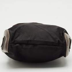 Lancel Black/Brown Leather and Nylon Front Pocket Crossbody Bag