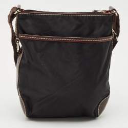 Lancel Black/Brown Leather and Nylon Front Pocket Crossbody Bag