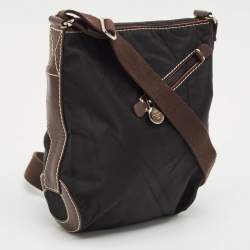 Lancel Black/Brown Leather and Nylon Front Pocket Crossbody Bag