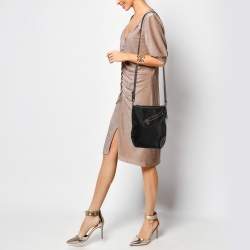 Lancel Black/Brown Leather and Nylon Front Pocket Crossbody Bag