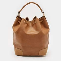 Lancel Brown Leather Drawstring Bucket Bag