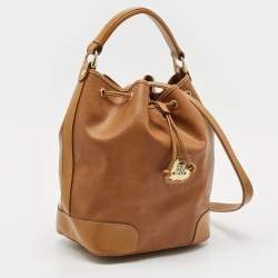 Lancel Brown Leather Drawstring Bucket Bag