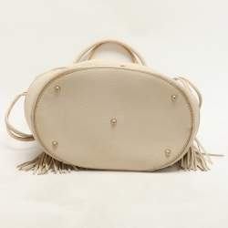 Lancel Cream Leather Drawstring Tassel Tote