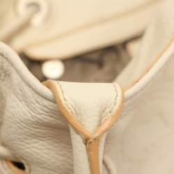 Lancel Cream Leather Drawstring Tassel Tote