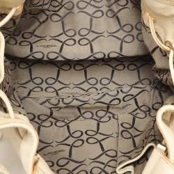 Lancel Cream Leather Drawstring Tassel Tote