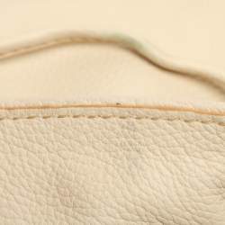 Lancel Cream Leather Drawstring Tassel Tote