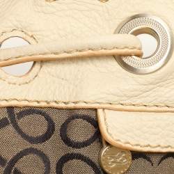 Lancel Cream Leather Drawstring Tassel Tote