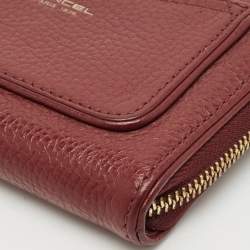 Pre Owned Lancel Burgundy Leather Zip Compact Wallet
