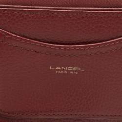 Pre Owned Lancel Burgundy Leather Zip Compact Wallet