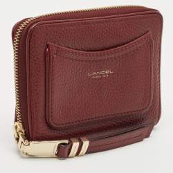 Pre Owned Lancel Burgundy Leather Zip Compact Wallet