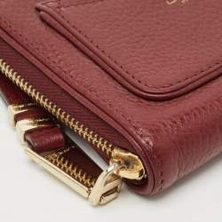 Pre Owned Lancel Burgundy Leather Zip Compact Wallet
