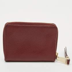 Pre Owned Lancel Burgundy Leather Zip Compact Wallet