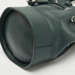 Pre Owned Lancel Dark Green Leather Drawstring Bucket Bag