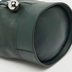 Pre Owned Lancel Dark Green Leather Drawstring Bucket Bag