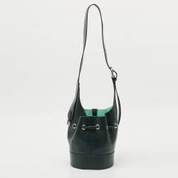 Pre Owned Lancel Dark Green Leather Drawstring Bucket Bag