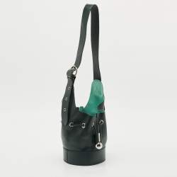 Pre Owned Lancel Dark Green Leather Drawstring Bucket Bag