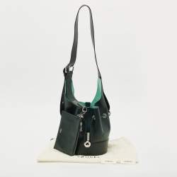 Pre Owned Lancel Dark Green Leather Drawstring Bucket Bag