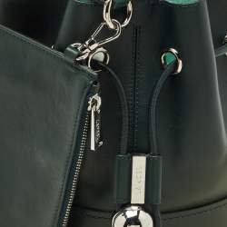 Pre Owned Lancel Dark Green Leather Drawstring Bucket Bag