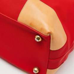 Lancel Red/Tan Canvas and Leather Trim Weekend Duffel Bag