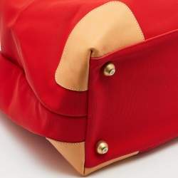 Lancel Red/Tan Canvas and Leather Trim Weekend Duffel Bag
