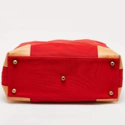 Lancel Red/Tan Canvas and Leather Trim Weekend Duffel Bag