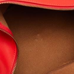 Lancel Red/Tan Canvas and Leather Trim Weekend Duffel Bag