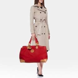 Lancel Red/Tan Canvas and Leather Trim Weekend Duffel Bag