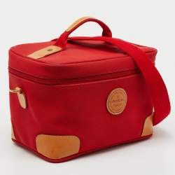 Pre Owned Lancel Red/Tan Canvas and Leather Trim Vanity Travel Bag