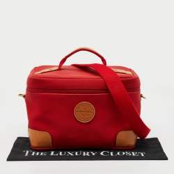 Pre Owned Lancel Red/Tan Canvas and Leather Trim Vanity Travel Bag