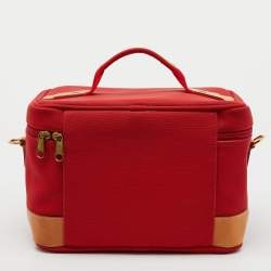 Pre Owned Lancel Red/Tan Canvas and Leather Trim Vanity Travel Bag
