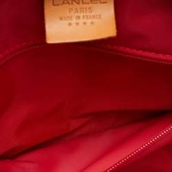 Pre Owned Lancel Red/Tan Canvas and Leather Trim Vanity Travel Bag