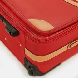 Lancel Red/Tan Canvas and Leather Rolling Suitcase Luggage