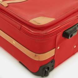 Lancel Red/Tan Canvas and Leather Rolling Suitcase Luggage