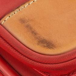 Lancel Red/Tan Canvas and Leather Rolling Suitcase Luggage