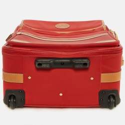 Lancel Red/Tan Canvas and Leather Rolling Suitcase Luggage