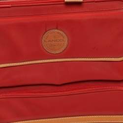 Lancel Red/Tan Canvas and Leather Rolling Suitcase Luggage
