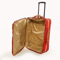 Lancel Red/Tan Canvas and Leather Rolling Suitcase Luggage