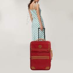 Lancel Red/Tan Canvas and Leather Rolling Suitcase Luggage