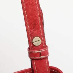 Pre Owned Lancel Red Leather Drawstring Hobo