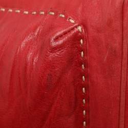 Pre Owned Lancel Red Leather Drawstring Hobo