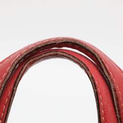 Pre Owned Lancel Red Leather Drawstring Hobo