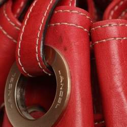 Pre Owned Lancel Red Leather Drawstring Hobo