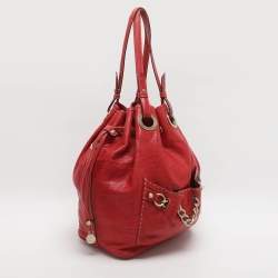 Pre Owned Lancel Red Leather Drawstring Hobo