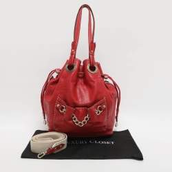 Pre Owned Lancel Red Leather Drawstring Hobo