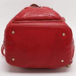 Pre Owned Lancel Red Leather Drawstring Hobo