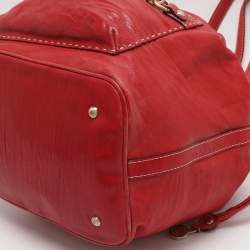 Pre Owned Lancel Red Leather Drawstring Hobo