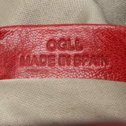 Pre Owned Lancel Red Leather Drawstring Hobo