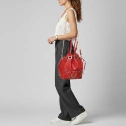 Pre Owned Lancel Red Leather Drawstring Hobo